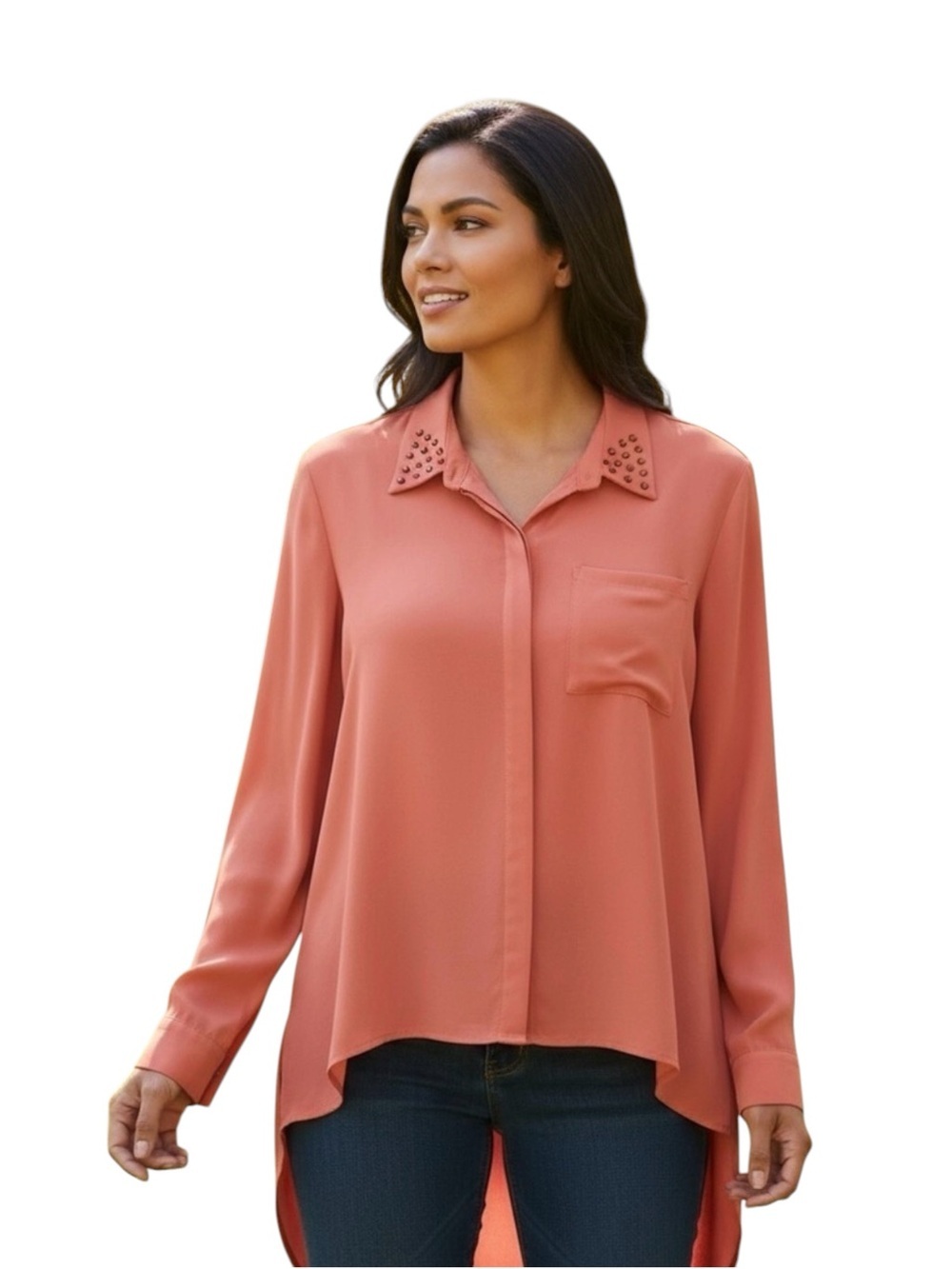 Glam Dollz Orange Studded Collar High Low Top size XL